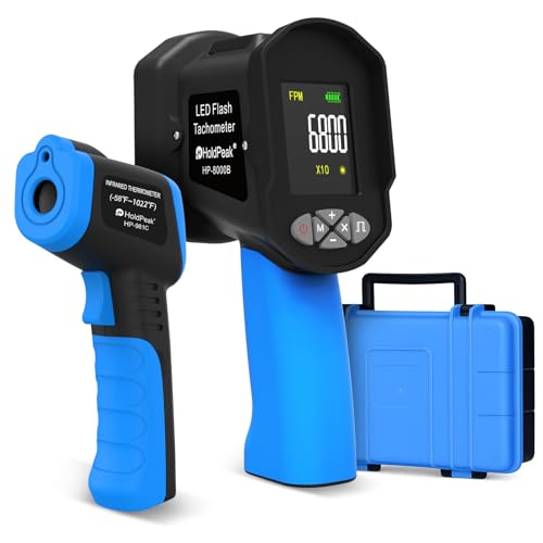 Digital Stroboscope Tachometer (60-100,000 RPM) and Infrared Thermometer(-58 to 1022℉) with Tool Case, Industrial Maintenance Kit for Motor Speed, Vibration Analysis, HVAC, Electrical Inspection