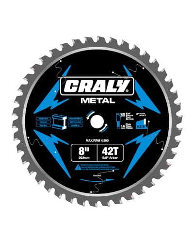 CRALY 8 Inch 42 Teeth Steel and Ferrous Metal Cutting Circular Saw Blade, 5/8 Inch Arbor, Thin Kerf, Professional Carbide Tipped Blade for Angle Iron, Threaded Rod, EMT Conduit(C0842MC) - size: 8" 42T