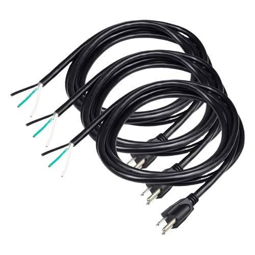 10ft 14 Gauge 3 Prong Heavy Duty Replacement Power Supply Cord Cable 110V 115V 120V Pigtail for Universal AC Appliance, NEMA 5-15 Plug US SJT 14AWG (15A) (Pack of 3) - size: 15A (Pack of 3)