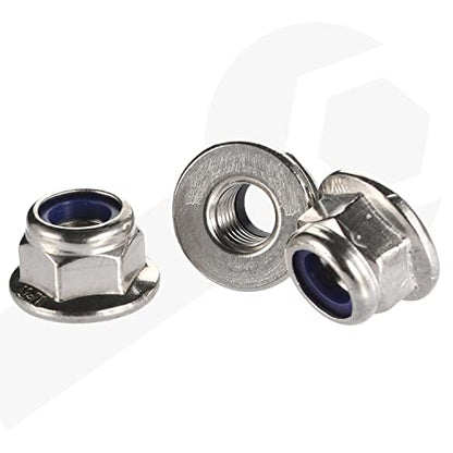 M4-0.7 Flanged Nylon Insert Lock Nuts Flange Locknuts, 304 Stainless Steel 18-8 Bright Finish, DIN 6926, 25 PCS - size: M4