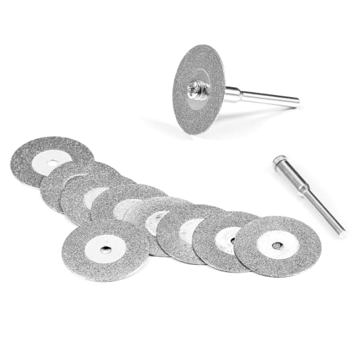 Diamond Cutting Wheel 10 PCS (25mm/1in) Professional with 402 Mandrel 2 PCS for Rotary Tools Cutting Disc Accessories - size: 25mm