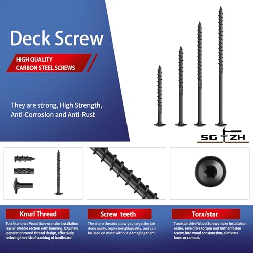 #14 x 2 Inch Lag Screws (124Pcs) 2lb. Structural Wood Screw, Black, Carbon Steel, Washer Head, Rust Resistant epoxy Coated, T30 Torx Bit - color: Black, size: #14 x 2"