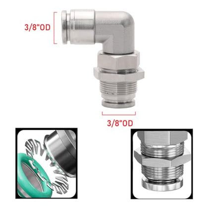 2Pcs Bulkhead Elbow 3/8" Tube OD x 3/8" NPT Push to Connect Fittings - size: 3/8" x 3/8"