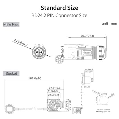 CNLINKO BD-24 2 Pin IP68 Waterproof Connector Circular Aviation Plug Metal - size: 2-Pin, style: BD24