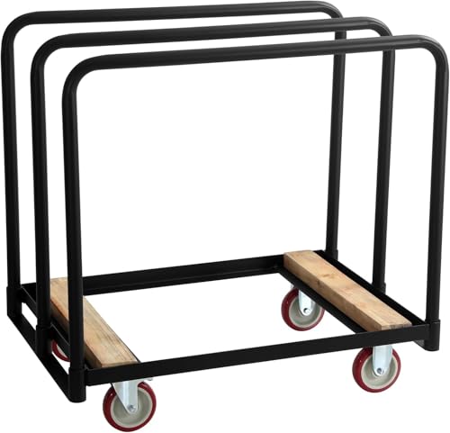 Steel Panel Truck, 1500lbs Capacity Panel Dolly Cart with 4 Swivel Casters and Removable Handrails, Heavy Duty Plywood Cart for Moving Lumber, Luggage Cargo, Warehouse Workshop Use, Black