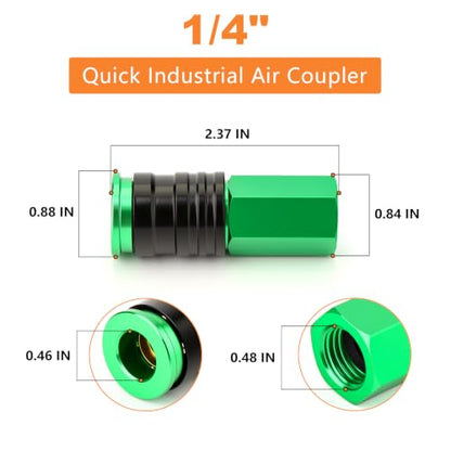 GASHER 1/4" FNPT 5IN1 Universal Quick Industrial Air Coupler Green - color: Green