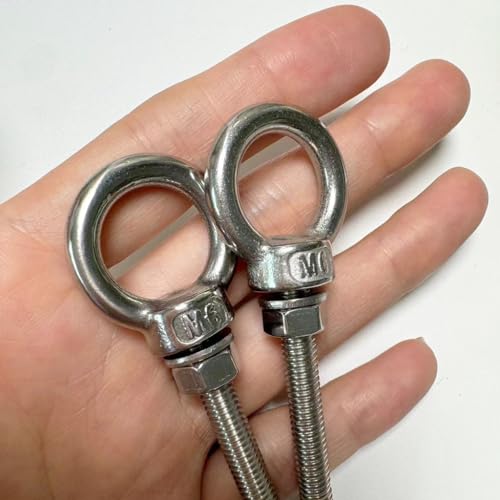 304 Stainless Steel Eye Bolt, 5 PCS M6 Heavy Duty Lifting Ring 1.6" Threaded Eyebolt Shoulder Eye Bolts with Nuts and Flat Washers(Thread Length 40mm) - size: m60x40(5pcs)
