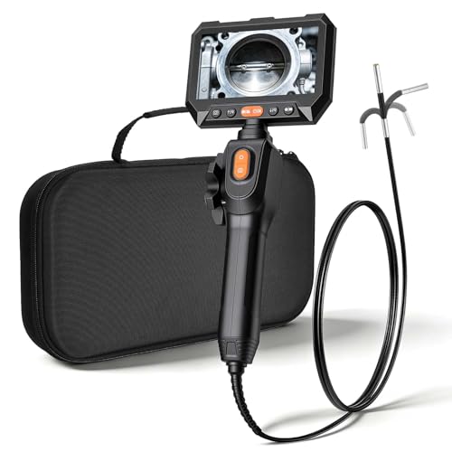 VEVOR Articulating Borescope with 0.15" Ultra Slim Lens, Two-Way Articulated Endoscope with Light, 5" HD IPS Screen, 8X Zoom, 5000mAh Inspection Camera for Auto, Tight Mechanical Spaces - size: 0.15-inch Probe