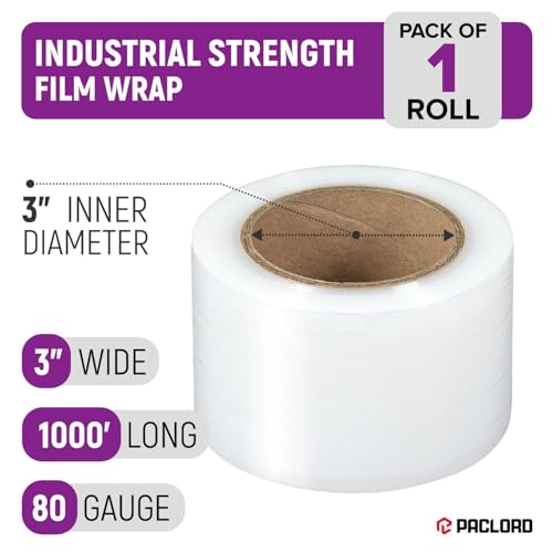 3" x 1000' Industrial Strength Stretch Wrap, Ready to Use Pack of 1 Mini Roll, Clear Plastic Film, 80 Gauge Thick, 500% Elongation – Heavy-Duty Shrink Wrap for Moving, Packing - color: 3" Wide, size: Pack of 1
