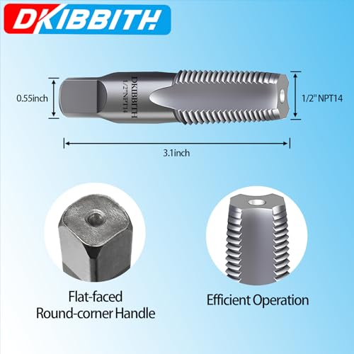 DKIBBITH 1/2" NPT Pipe Tap Carbon Steel Hand Threading Tool for Assorted Plumbers Mechanics DIY Thread cutting tools. - size: 1/2"