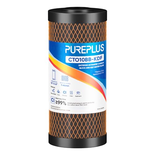 PUREPLUS 1 Micron 10"x4.5" Whole House Water Filter, KDF & Carbon, 1 Pack - size: 1 Count (Pack of 1), style: 1 Micron