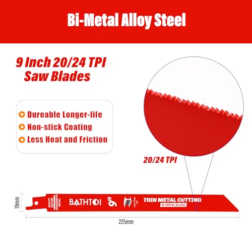25 Pack 9 Inch 20/24 Tpi Reciprocating Saw Blades for Thin Metal Cutting - size: 9 Inch 20/24TPI