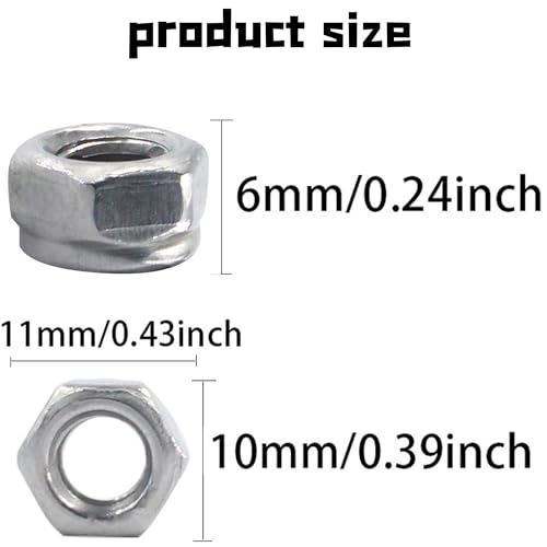 50PCS Stainless Steel 304 Lock Nuts, M6-1.0 Nylon Insert Hex Lock Nuts - size: M6-1.0