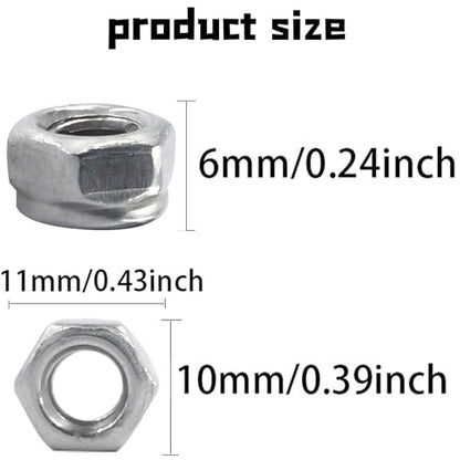 50PCS Stainless Steel 304 Lock Nuts, M6-1.0 Nylon Insert Hex Lock Nuts - size: M6-1.0