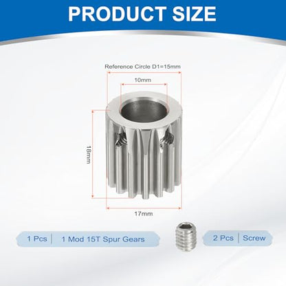 uxcell 1 Mod 15T Spur Gear 10mm Bore, 304 Stainless Steel Pinion Gear - size: 1 Mod 15T, 10mm