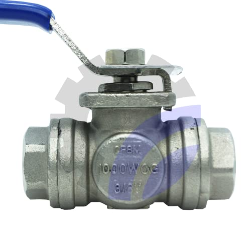 AF Hydro 3/8'' Female NPT 3-Way Reducing Ball Valve, L Mounting Pad Stainless Steel SS316 Standard for Water, Oil and Gas with Blue Locking Handle - size: 3/8 Inch