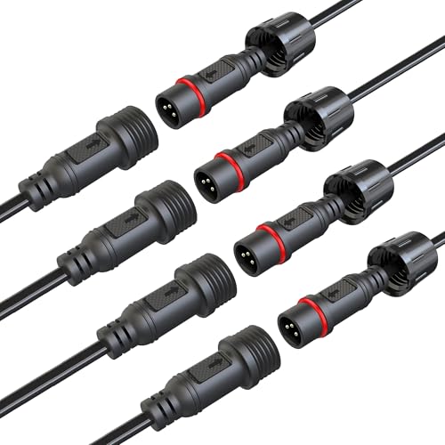Waterproof Connectors 3 Wire,18AWG Male Female Plug LED Connector with 3Pin Waterproof Connectors,IP68 20CM Extension Cable for Car, Truck, Boat,LED Strip Lights,(4Pairs) - size: 18AWG 3pin waterproof connector