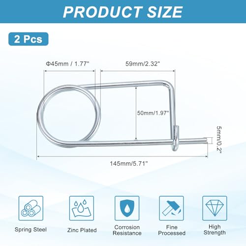 MECCANIXITY 2pcs Steel Brooch Cotter Pins, 0.2x5.71 Inch (5x145mm) Brooch Shape Cotter Safety Spring Pin, Quick Locking Fastener for Garden, Farm, Lawn, Rectangle - size: M5x145mm