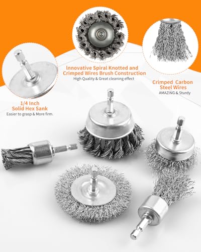 20 Pcs Wire Wheel for Drill, Heavy Duty Wire Brush for Drill - style: 20pcs(Twisted & Carbon Steel Wire)