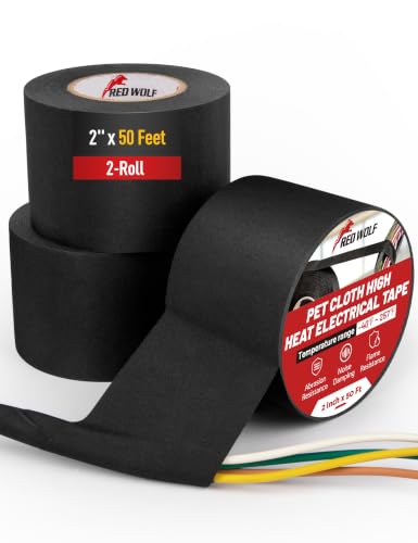 RED WOLF Noise Damping PET Electrical Wire Tape 2 in x 50 Feet 3 Roll High Heat Abrasion Resistance Self-Adhesive Fabric Cloth Tape Wrap Wiring Loom for Automotive Engines Cable Protection - size: 2 inch - 50 Ft (3-Pack)
