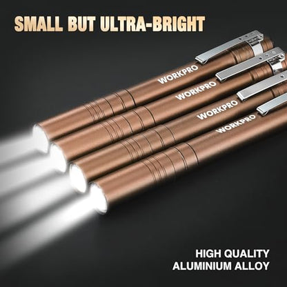 WORKPRO LED Pen Light, Aluminum Pen Flashlight, Pocket Flashlight with Clip - color: Brown