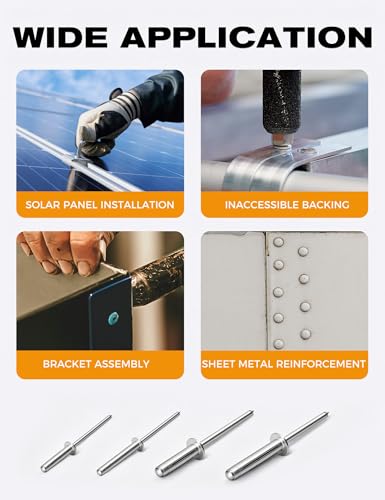 Tri-Fold Pop Rivets 3/16" x 1-1/4", 100 CTs High Grip Exploding Bulb Blind Aluminum Rivets for Thin Sheet Metal, 4.8x30mm Open End Steel Mandrel - color: Silver, size: 3/16" x 1-1/4"