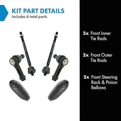 TRQ Front Driver & Passenger Side Inner & Outer Steering Kit Steering Rack - style: PSA30443