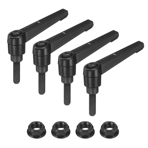uxcell 4Pcs Adjustable Clamping Lever Handles, M6x20mm Zinc Alloy Male Thread Stud Knobs with Nuts Quick Release Bolt Rotating Screw Handles for Lathes Woodworking, Black - size: M6x20mm