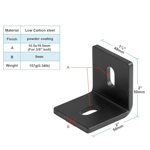 10 PCS 2" x 1-7/8" Heavy Duty L Brackets, Heavy Slotted Corner Brace Fits 3/8" Bolt, Max Load 400 lbs, Thickness 3/16"(6 Gauge) (Pack of 2) - size: 2" x 2" x 1-7/8" (Pack of 2)