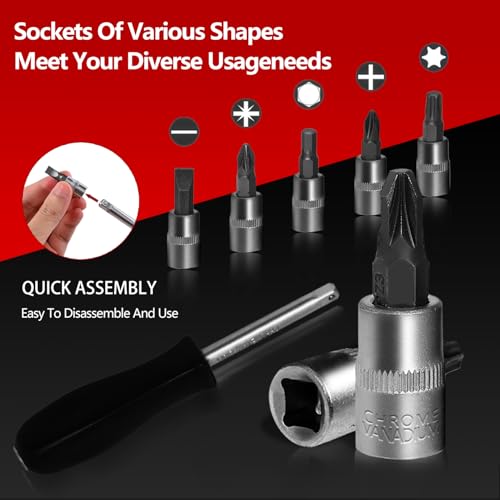 XHTT 94 Piece Tools For Mechanics,Metric And Standard 1/4,1/2 Socket Set,And Ratchet Set,Universal Joint,Extension Bars And Quick Release Reversible Ratchet Wrench,Plastic Toolbox Storage.