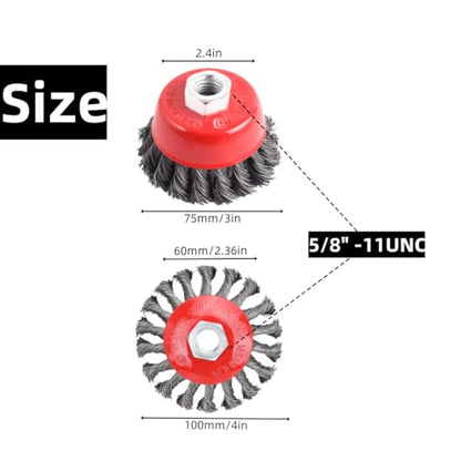 6 Pack Wire Wheel Brush for 4 1/2 Angle Grinder - 4 & 3 Inch Knotted Coarse Crimped Wire Wheels & Cup Brush with 5/8-11UNC Threaded Arbor - style: 6 PACK Wire Wheel&Cup Set