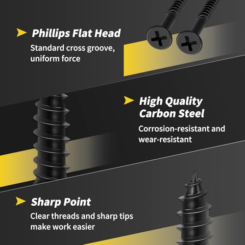 Wood Screws 2-1/2 Inch, 55PCS, FIXLINK #8 x 2-1/2“ Flat Head Black Screws - size: #8 x 2-1/2"