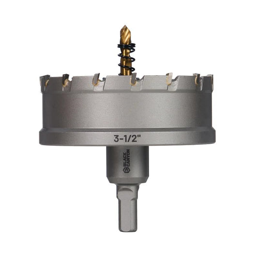 BLACK CANYON 3-1/2" Carbide Hole Saw, Doubling as Hole Saw & Drill bit with 3-Flat Shank and YG10X Carbide Cutter Head. Ideal for Stainless Steel, Aluminum, Carbon Steel - size: 3-1/2 inch
