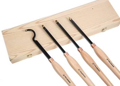 20" Full Size 4 PCS Carbide Wood Lathe Turning Tool Set, Including Swan Neck Hollower, Rougher, Finisher, Detailer, Titanium Coated Carbide Blades 2X Extended Service Life, Beech Wood Handle - size: 20INCH 4PCS