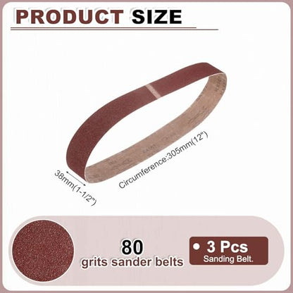 HARFINGTON 1-1/2 x 12 Inch Sanding Belts, 3 Pcs 80 Grit Aluminum Oxide Abrasive Belt Sander File Belt for Woodworking, Metal Polishing, Knife Sharpener - size: 1-1/2 x 12 Inch(80 Grit)