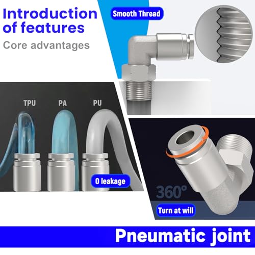 3-PACK 1/2" Tube OD x 3/8" NPT Thread Male Elbow 304 Stainless Steel Push to Connect Fittings,PL-1/2-N3 Pneumatic Quick Connect Air Line Hose Fittings - size: 1/2"OD x 3/8"NPT