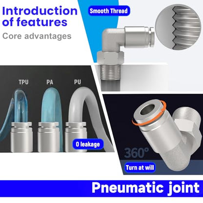 3-PACK 3/8" Tube OD x 1/8" NPT Thread Male Elbow 304 Stainless Steel Push to Connect Fittings,PL-3/8-N1 Pneumatic Quick Connect Air Line Hose Fittings - size: 3/8"OD x 1/8"NPT
