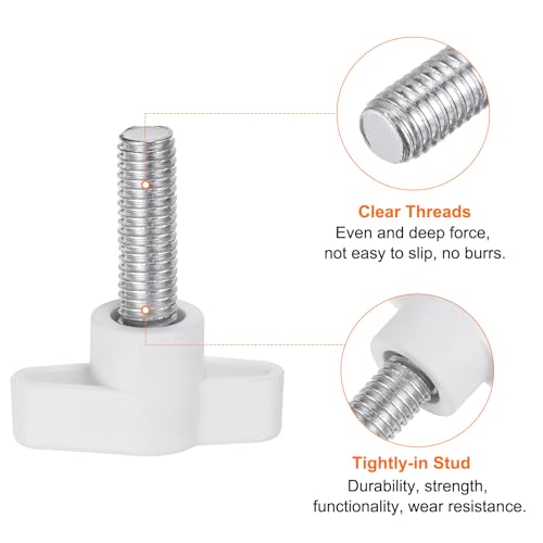 HARFINGTON 10pcs Wing Knobs M8 x 25mm Male Thread Plastic Tee Stud Knobs T Threaded Handles Hand Clamping Tightening Thumb Screws Thumbscrew, White - color: White, size: M8 x 25mm