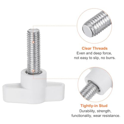 HARFINGTON 10pcs Wing Knobs M8 x 25mm Male Thread Plastic Tee Stud Knobs T Threaded Handles Hand Clamping Tightening Thumb Screws Thumbscrew, White - color: White, size: M8 x 25mm