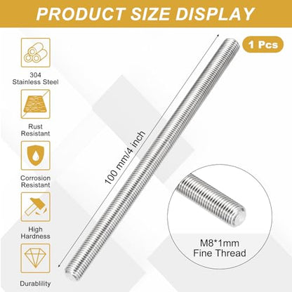 uxcell Fully Threaded Rod M8 x 1mm Pitch 100mm/4 Inch Threaded - size: M8x1mmx100mm