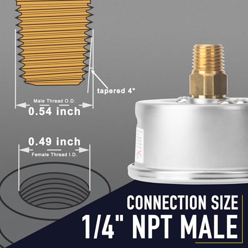 0-200 Psi Pressure Gauge, Liquid Filled, 1/4" NPT Back Mount - size: 0-200 Psi, style: Back Mount