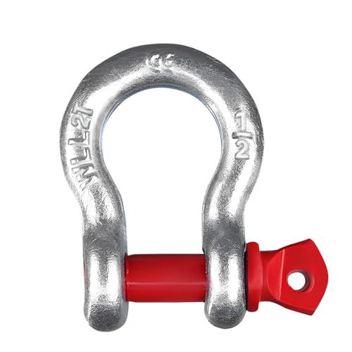 Mode 1/2" D-Ring Shackle, CE Certified Galvanized Bow Shackle,4409 LBS(2.2 Ton), Heavy Duty D Ring Anchor Shackle,Forged Carbon Steel Red Screw Pin, for Crane Lifting Towing & Rigging, - color: Red, size: 1/2