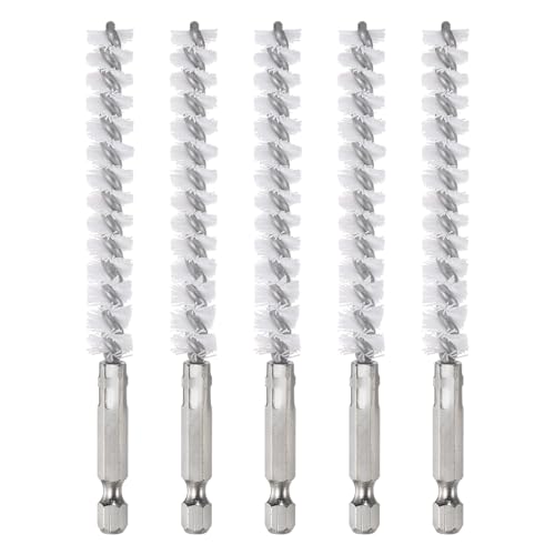 HARFINGTON 5Pcs Nylon Bore Brush 10mm Dia Cleaning Twisted Wire Brush Tube Pipe Cleaner with Handle 1/4 Inch Hex Shank for Tubes, Ports, Bearings - size: 10mm