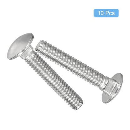 uxcell 1/4-20x1-1/4 Carriage Bolt, 10pcs Round Head Square Neck Screws, 304 Stainless Steel, Fully Threaded, Silver - size: 1/4-20x1-1/4"