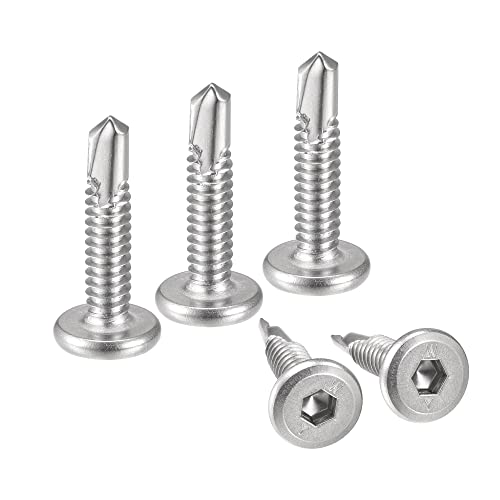 uxcell Hex Socket Self Tapping Screws, #10 x 1 410 Stainless Steel Sheet Metal Flat Head Drilling Screw 100pcs, Silver - color: Silver, size: #10 x 1"