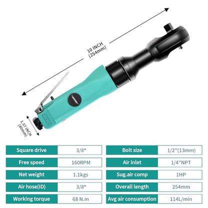 Dotool 3/8" Air Ratchet Wrench,Professional Pneumatic Ratchet Wrenches，Square Drive 160 RPM Lightweight, Compact，Forward/Reverse Control (green) - color: Green