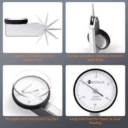 Neoteck 0-0.03"/0.0005" Dial Test Indicator with Storage Case,Brass Body - color: Silver