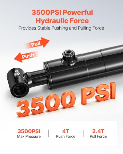 VEVOR Double Acting Hydraulic Cylinder, 2" Bore x 24" Stroke, Max 3500PSI Hydraulic Cylinder, Heavy-Duty Welded Cross Tube Cylinders with 1" Pin Hole & SAE #6 Port for Agricultural Machinery, Tractors - size: 2x24