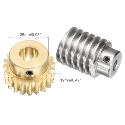 uxcell Worm Gear Set 20T 1.5 Module 20:1 Reduction Rate, Right Rotation Drive Gear Box Wheel Reduce Transmission Part (Brass Gear-12mm Bore, #45 Steel Rod 8mm Bore) - size: 12mm x 8mm