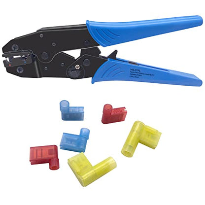smseace Flag Terminal Crimper AWG 22-14 (0.5-2.5mm²) Electrical Crimping Tool for right angle spade connector Ratchet Terminal Crimper - color: Blue